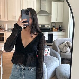 Bershka Tulle Sleeves Tee - XS